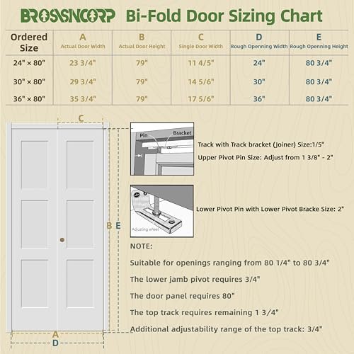 Brosisincorp - Brosisincorp 30" x 80" Solid Wood Core Shaker Bifold Closet Door 3-Panel
